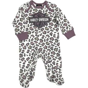 Harley-Davidson Baby Girls' Bar & Shield Cheetah Print Footed Coverall - Pink