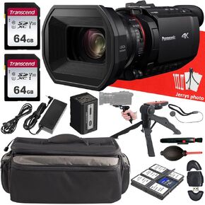 Panasonic HC-X1500 UHD 4K HDMI Pro Camcorder + 2PC 64 GB Memory + Camera Carrying Case + Hand Grip Tripod + Deluxe Cleaning Kit + More (17pc Bundle)