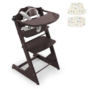 3-in-1 Convertible Wooden Toddler High Chair, Baby Feeding Chair with Removable Tray, Cushion and Harness, Brown
