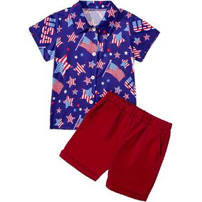 4th of July Baby Boy Outfit Short Sleeve T-Shirt Top and Solid Color Shorts American Flag Independence Day Clothes 1-6T