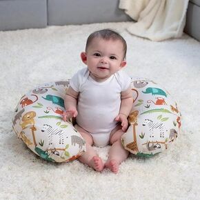 nursering Baby Pillow Support, Neutral Jungle Colors, Ergonomic Nursing Essentials for Bottle and Breastfeeding, Firm Fiber Fill, with Removable Nursing Pillow Cover, Machine Washable