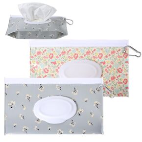 2 Packs Baby Reusable Wipes Pouch Portable Refillable Wet Baby Wipes Travel Case Cute Simple Diaper Wipe Dispenser Wipe Holder Travel Dispensador Waterproof and Dustproof(Floral,Yellow, Blue)
