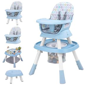 Baby High Chair with Activity Center, 8-in-1 Convertible High Chairs for Babies and Toddlers with Baby Toys, Highchair for Ages 6-120 Months (Grey)