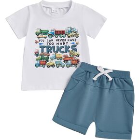 WZTYYDS Toddler Baby Boy Summer Clothes Set Truck Letter Print Crew Neck Short Sleeve T-Shirts Shorts 2Pcs Outfits in Kuwait