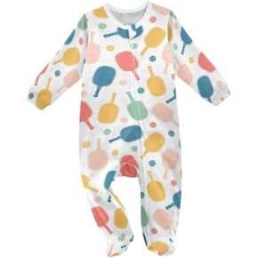 Dussdil Pink Orange Pickleball Balls Baby One-Piece Footies Newborn Rompers Pajamas Footed Pjs for Sleep Play Boys Girls