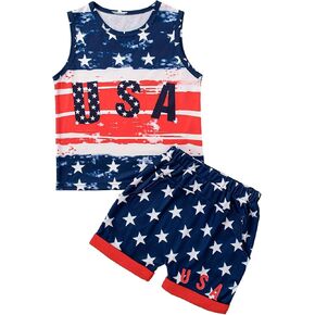 4th of July Baby Boy Outfit Sleeveless Top and Solid Color Shorts American Flag Independence Day Clothes 1-6T