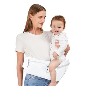 Ultimate Baby Hip Seat Carrier - Baby Carrier Newborn to Toddler with Adjustable Fit, Premium Cotton Infant Hip Sling with Pockets, Ergonomic Toddler Holder - White