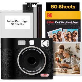 KODAK Mini Shot 4 ERA 4PASS 2-in-1 Instant Camera and Photo Printer (4x4) (Black, Camera + 70 Sheets)