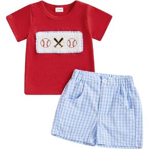 Toddler Baby Boy Baseball Outfit Short Sleeve T-shirt and Drawstring Shorts 2 Piece Baseball Clothing Sets