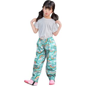 ToddlBy Toddler Rain Pants Kids' Waterproof Splash Rain Pant Reflective Rain Wear Boys Girls (Green, 9-10 Years) q5