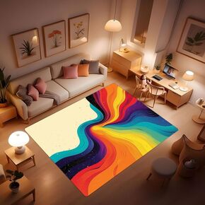 Graffiti Handprint Rug - Colorful Children's Rug, Abstract Style Washable Colorful Handprint Carpet, Non-Slip Playmat Super Soft Flannel Carpet for Living Room and Game Room Decoration 63x94inch