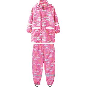 ToddlBy Toddler Boy Girl Raincoat Waterproof Rain Suit Kids Hooded Jacket and Pants Set (Hot Pink, 6-7 Years) a123