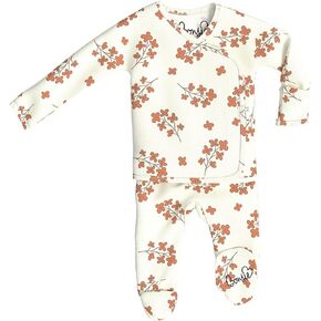 Bonsie Skin to Skin Babywear Footie Bodysuit - Cream Baby Footed One Piece with Flower Pattern - Posy