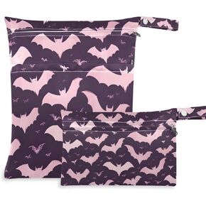 Magical Bat Purple 2 Pack Cloth Diaper Wet Dry Bags,Waterproof Wet Bag for Baby,Travel, Beach, Pool, Diapers, Dirty Yoga Gym Clothes