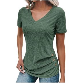 Womens Summer Tops Short Sleeve Shirts V Neck T Shirts Basics Dressy Casual Blouse Solid Tunics Trendy Clothes