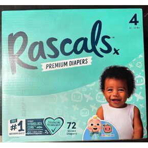 حفاضات Rascals Premium ، حجم 4 ، 22-33 رطلاً ، 72 عدد ، للجنسين