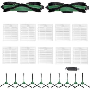 Replacement Parts Compatible with Irobot Roomba Essential Vacuum Accessory Y0110 Y013420 Y0140 Y054020 Q011 Q0120 Q052 Includes 2 Brush Roller & 10 Side Brus