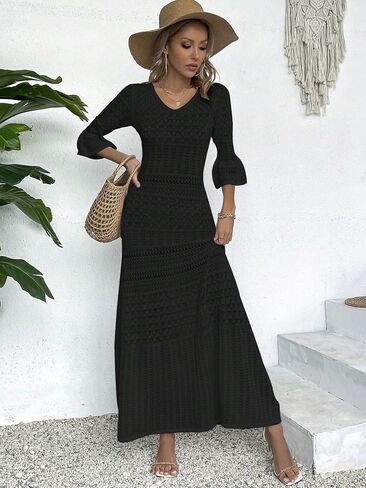 swimsuit coverup for women Sleeve V-Neck Knit Cover Up Dress in Saudi Arabia