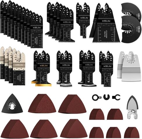 KELIN 120 PCS Multitool Blade Kits Cutting and Sandpaper Oscillating Tool Accessories Universal Oscillating Saw Blades, 11 Types Blades Compatible with Dewalt Bosch Dremel Milwaukee in Saudi Arabia