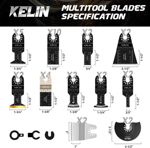 KELIN 120 PCS Multitool Blade Kits Cutting and Sandpaper Oscillating Tool Accessories Universal Oscillating Saw Blades, 11 Types Blades Compatible with Dewalt Bosch Dremel Milwaukee in Saudi Arabia