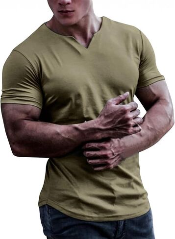 Maiyifu-GJ Men's Short Sleeve V Neck Henley Shirts Solid Slim Fit Fitted Gym Workout Tee Casual Athletic Sport T-Shirt in Saudi Arabia