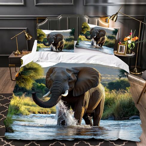 3D Printed Duvet Cover Set Baby Elephant Modern Bedding Set Animal Pattern Comforter Cover Set 3 Pieces with Zipper Ties Bedding Set for Kids Teens (1Duvet Cover+2 Pillowcase 20" x 30") in Kuwait