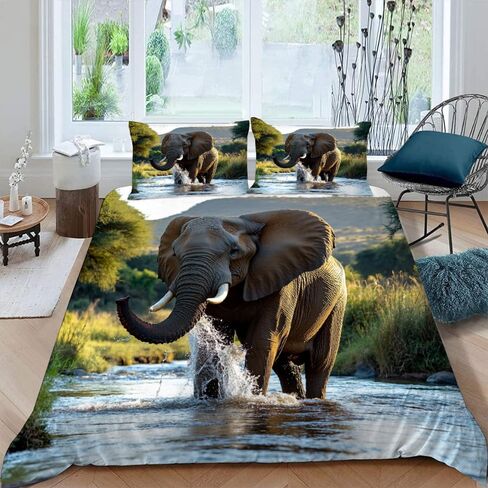 3D Printed Duvet Cover Set Baby Elephant Modern Bedding Set Animal Pattern Comforter Cover Set 3 Pieces with Zipper Ties Bedding Set for Kids Teens (1Duvet Cover+2 Pillowcase 20" x 30") in Kuwait