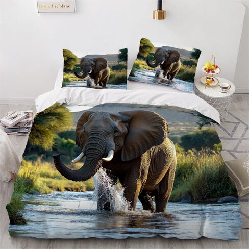 3D Printed Duvet Cover Set Baby Elephant Modern Bedding Set Animal Pattern Comforter Cover Set 3 Pieces with Zipper Ties Bedding Set for Kids Teens (1Duvet Cover+2 Pillowcase 20" x 30") in Kuwait
