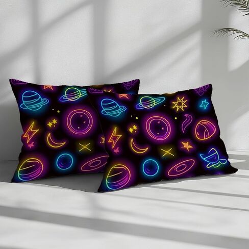 3pcs Neon Flickering Space Icons Cover Cover Cover California King Bedding Sets ، غطاء لحاف الألياف الداكنة الأرجواني الداكنة ، وحالات وسادة للبنات طفل الأطفال الصغار in Kuwait