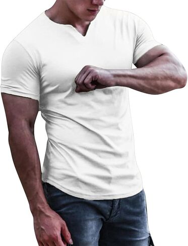 Maiyifu-GJ Men's Short Sleeve V Neck Henley Shirts Solid Slim Fit Fitted Gym Workout Tee Casual Athletic Sport T-Shirt in Saudi Arabia