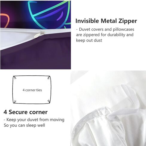 3pcs Neon Flickering Space Icons Cover Cover Cover California King Bedding Sets ، غطاء لحاف الألياف الداكنة الأرجواني الداكنة ، وحالات وسادة للبنات طفل الأطفال الصغار in Kuwait