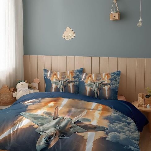 3pcs Military Raptor Fighter Jet Davet Cover Cover California King Bedding Sets ، Grayish Blue Soft Sevel Cover ، اثنين in Kuwait
