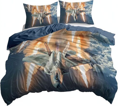 3pcs Military Raptor Fighter Jet Davet Cover Cover California King Bedding Sets ، Grayish Blue Soft Sevel Cover ، اثنين in Kuwait