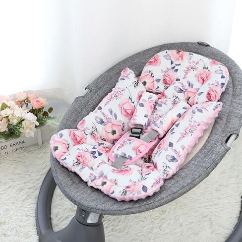SWESEN Infant Car Seat Insert with 3 Strap Covers Set, Car Seat Head Support Baby for Girls, Soft 3 in 1 Baby Car Seat Cushion for Strollers, Bouncers, Swing, Pink Floral in Saudi Arabia