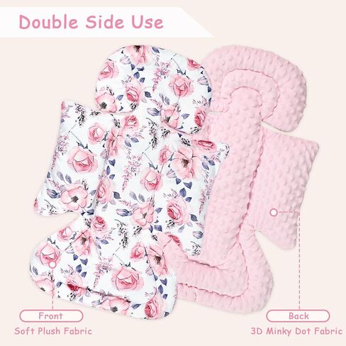SWESEN Infant Car Seat Insert with 3 Strap Covers Set, Car Seat Head Support Baby for Girls, Soft 3 in 1 Baby Car Seat Cushion for Strollers, Bouncers, Swing, Pink Floral in Saudi Arabia