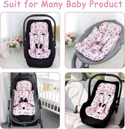 SWESEN Infant Car Seat Insert with 3 Strap Covers Set, Car Seat Head Support Baby for Girls, Soft 3 in 1 Baby Car Seat Cushion for Strollers, Bouncers, Swing, Pink Floral in Saudi Arabia