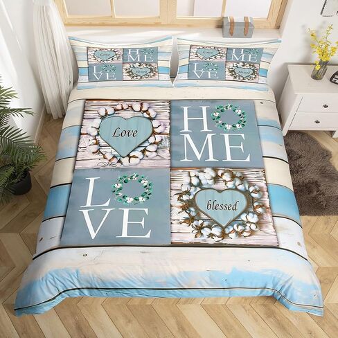 Erosebridal Rustic Floral Comforter Cover Toddler Size, Flower Sweet Love Home Duvet Cover for Kids Teens Adult Women Bedroom Decor, Farmhouse Country Bedding Set Vintage Wood Plank Bed Set 2 Piece in Saudi Arabia