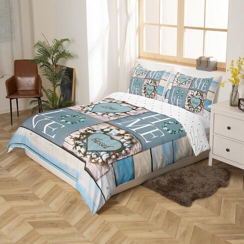 Erosebridal Rustic Floral Comforter Cover Toddler Size, Flower Sweet Love Home Duvet Cover for Kids Teens Adult Women Bedroom Decor, Farmhouse Country Bedding Set Vintage Wood Plank Bed Set 2 Piece in Saudi Arabia
