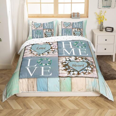 Erosebridal Rustic Floral Comforter Cover Toddler Size, Flower Sweet Love Home Duvet Cover for Kids Teens Adult Women Bedroom Decor, Farmhouse Country Bedding Set Vintage Wood Plank Bed Set 2 Piece in Saudi Arabia