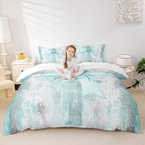 Erosebridal Bow Tie Duvet Cover Toddler Size,Ombre Romantic Princess Style Soft Comfy Comforter Cover for Kids,Country Wooden Dreamy Fantasy Sweet Oil Painting Style Bedding Set with Corner Ties in Saudi Arabia
