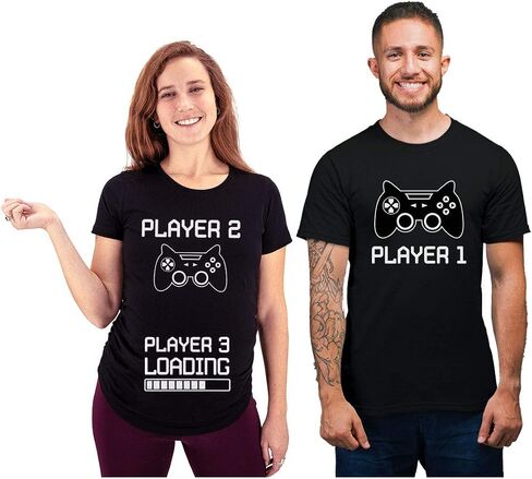 Tstars Gamer Maternity Shirt Pregnancy Announcement Funny Gamer Mom Dad Matching Shirts in Saudi Arabia