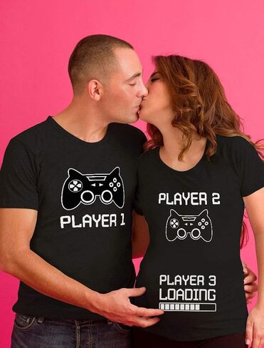 Tstars Gamer Maternity Shirt Pregnancy Announcement Funny Gamer Mom Dad Matching Shirts in Saudi Arabia