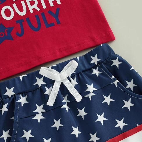 Kupretty Toddler Baby Boy 4th of July Outfit American Flag T-Shirt Tees Shirt + Star and Stripe Shorts Independence Day Set in Saudi Arabia
