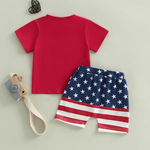 Kupretty Toddler Baby Boy 4th of July Outfit American Flag T-Shirt Tees Shirt + Star and Stripe Shorts Independence Day Set in Saudi Arabia