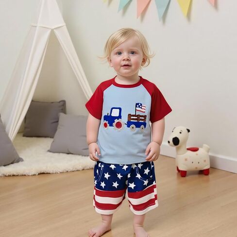 Kupretty Toddler Baby Boy 4th of July Outfit American Flag T-Shirt Tees Shirt + Star and Stripe Shorts Independence Day Set in Saudi Arabia