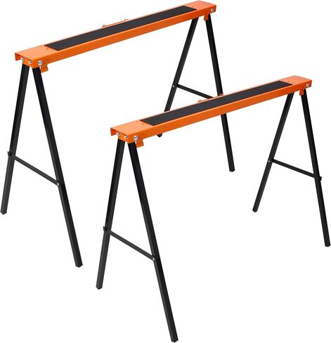 Saw Horses 2 Pack, Folding Sawhorse Heavy Duty Steel Sawhorse Portable Sawhorse Workbench with Fast Open Legs and Convenient Handle for Garage, Workshop, Fully Assembled (Orange) in Kuwait