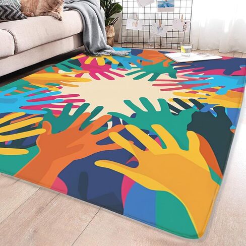 Graffiti Handprint Rug - Colorful Children's Rug, Abstract Style Washable Colorful Handprint Carpet, Non-Slip Playmat Super Soft Flannel Carpet for Living Room and Game Room Decoration 63x94inch in Saudi Arabia