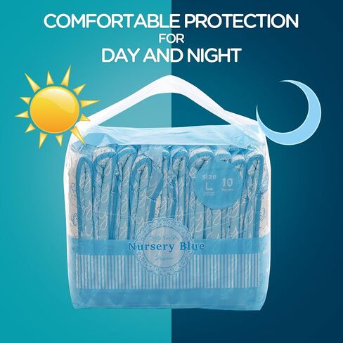 Littleforbig Adult Printed Diaper 80 Pieces (8 Packs) - Nursery Blue (Large 36"-46") in Saudi Arabia