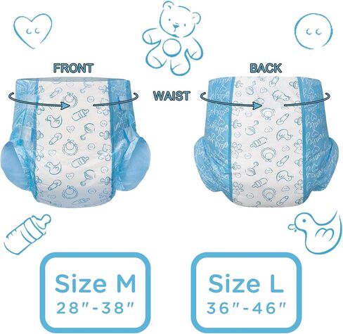 Littleforbig Adult Printed Diaper 80 Pieces (8 Packs) - Nursery Blue (Large 36"-46") in Saudi Arabia