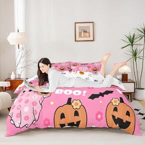 Cartoon Ghost Duvet Cover Set Toddler Size,Dreamy Bowknot Daisy Flowers Bedding Set,Girls Women Room Decor,Gothic Bat Pumpkin Halloween Theme Comforter Cover,Green Quilt Cover,1 Pillowcase(No Filler)